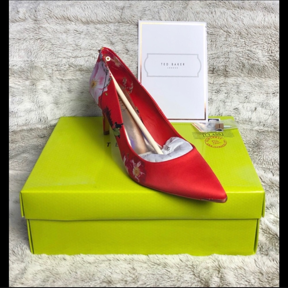 Ted Baker Red Floral Pointed Toe Heels
